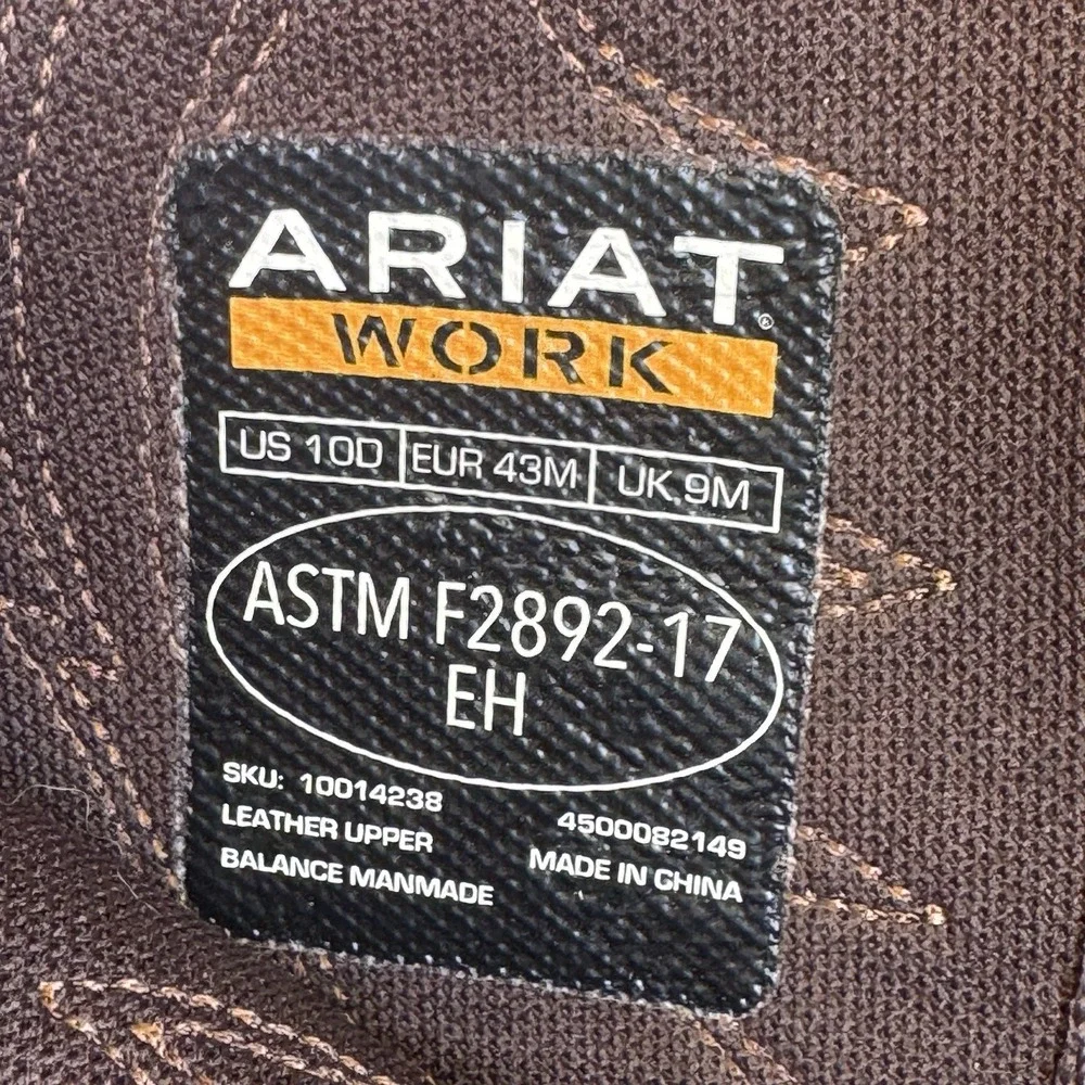 Size 10 - Ariat Style 10014238  Pull-On Distressed Brown Work Boots Men's